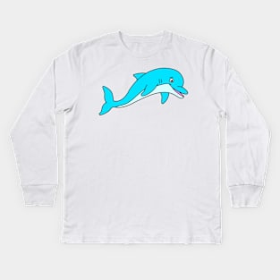 Cute Happy Animal Blue Dolphin Kids Long Sleeve T-Shirt